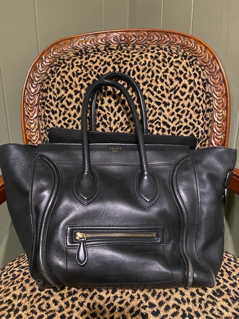 Celine Black Leather Tote Bag